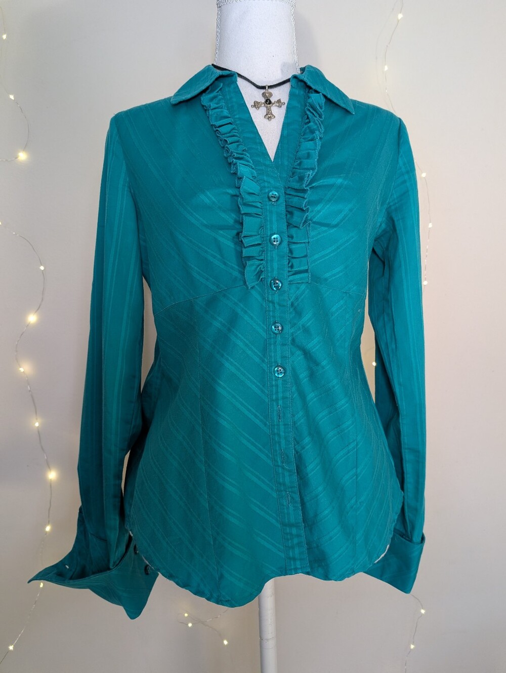 Ricki's Teal Ruffle-Front Button Blouse